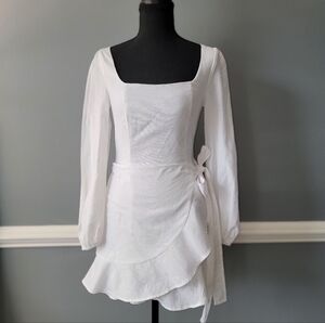 Princess Polly White Linen Blend Wrap Mini Dress